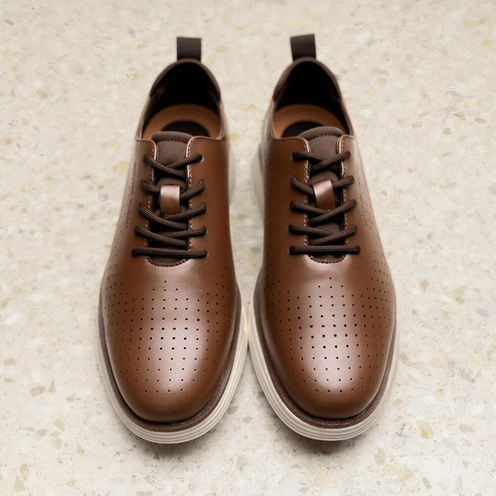 ⚡ Men's Brown White Max Flex Fashion Dress Sneakers Oxfords Classic Casual Shoes
